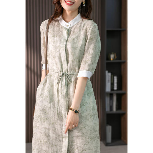 85749原形碎花连衣裙女中长款苎麻裙子2024春夏季新款韩版收腰茶歇裙 商品图3