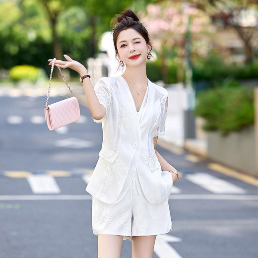 HR WH52589新中式风刺绣套装简约大方修身显瘦两件套裤 商品图1