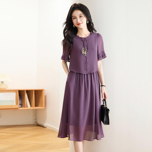 QYM FD1554-Y假两件复古遮肉显瘦连衣裙 商品图2