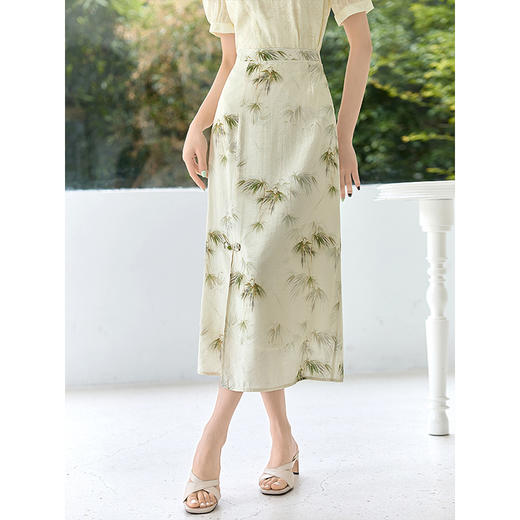 【专属特价】熙世界新中式改良旗袍上衣印花半身裙两件套夏款气质国风套装裙 商品图1