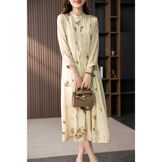 89267原形气质印花长袖连衣裙女显瘦茶歇裙2023夏季新款法式衬衫长裙子 商品图2