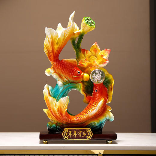 新中式年年有余摆件客厅玄关办公室锦鲤鱼招财装饰品乔迁新居礼品 荷塘月色双鱼戏珠 商品图0