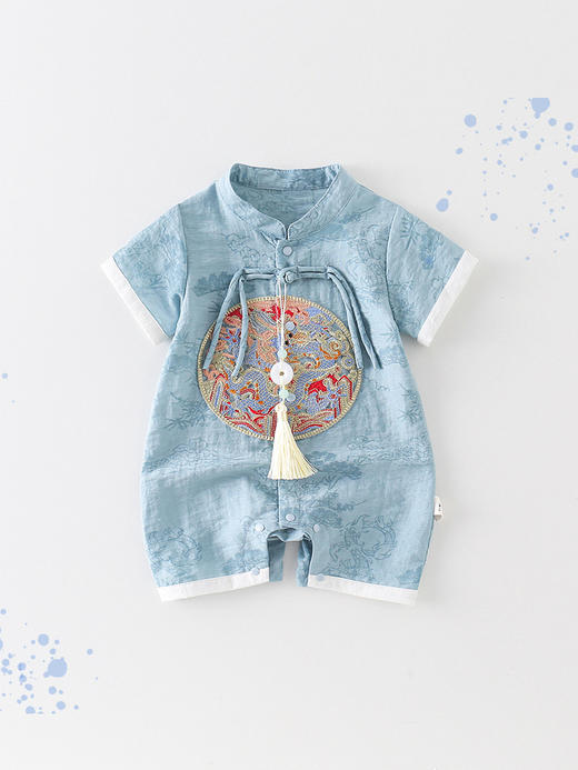 【国风新中式宝宝周岁礼服】婴儿衣服男女宝宝夏季连体衣满月百天爬爬服可爱洋气外出国风哈衣 商品图1