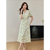 【专属特价】熙世界夏季国风水墨青竹印花连衣裙收腰显瘦荷叶袖V领雪纺裙子 商品缩略图0