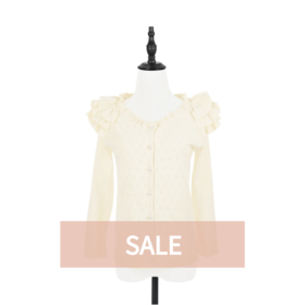 TYNVIE 花边肩饰圆领针织开衫-象牙白