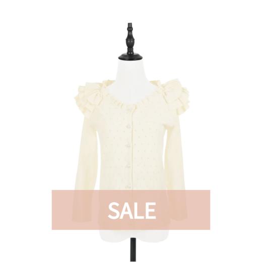 TYNVIE 花边肩饰圆领针织开衫-象牙白 商品图0