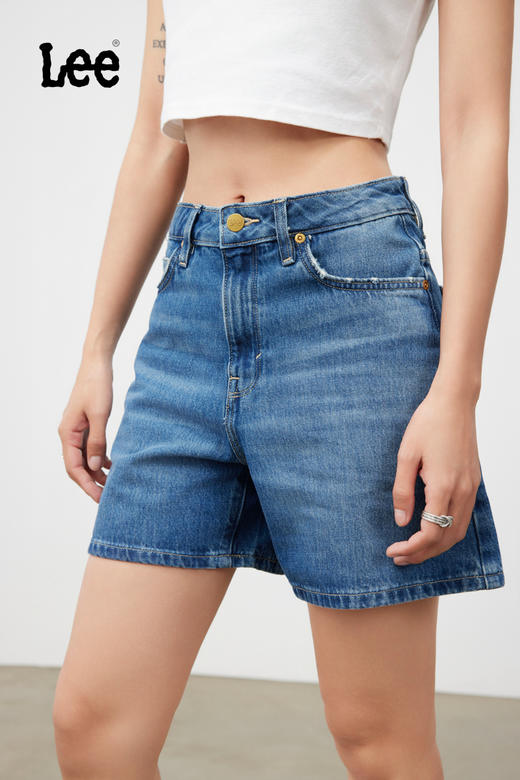 Lee商场同款女A字形中蓝色牛仔短裤LWB143653101291A03652 商品图3
