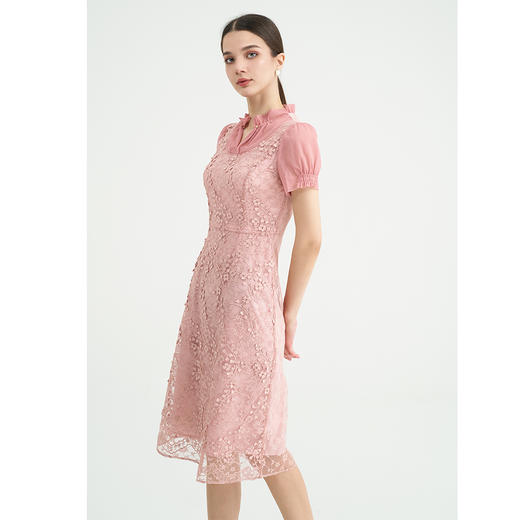 司歌显瘦蕾丝短袖收腰显瘦连衣裙A891443M 商品图2