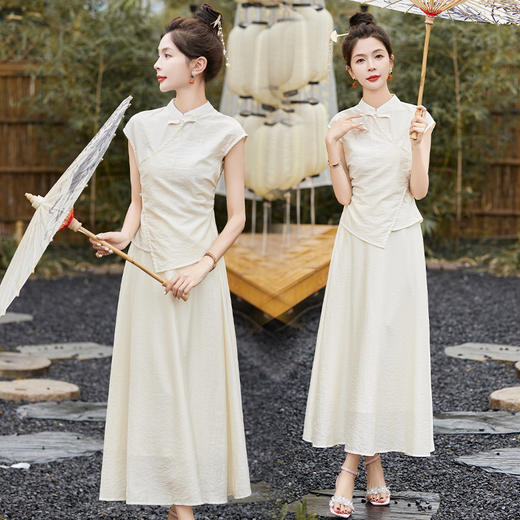 新中式国风套装，显瘦改良旗袍短袖长裙两件套HR-MX869 商品图2