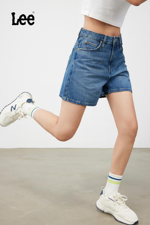 Lee商场同款女A字形中蓝色牛仔短裤LWB143653101291A03652 商品图1