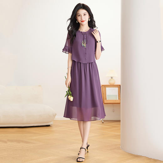 QYM FD1554-Y假两件复古遮肉显瘦连衣裙 商品图3