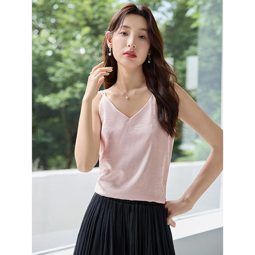 【专属特价】熙世界2025年国风提花吊带背心夏季外穿新中式V领内搭无袖上衣 商品图1