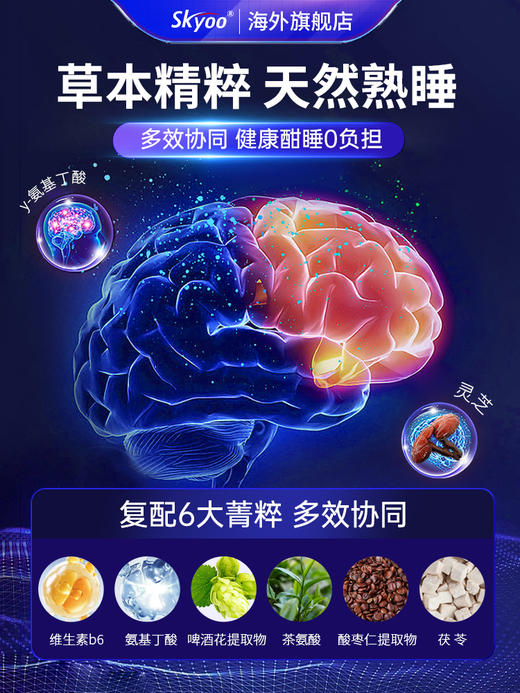skyoo美国原装进口灵芝gaba氨基丁酸睡眠片褪黑素【3瓶装】 商品图4