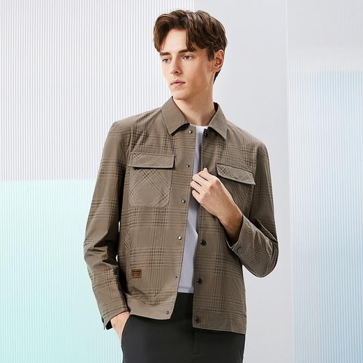 柒牌男装翻领夹克男2024春季新款时尚休闲工装风格纹防风茄克外套	126K70560 商品图1