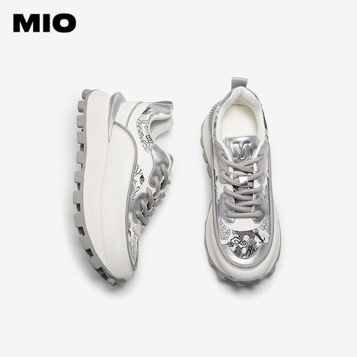MIO米奥秋季圆头厚底时尚休闲鞋国风提花帮面老爹鞋女鞋M244502301 商品图3
