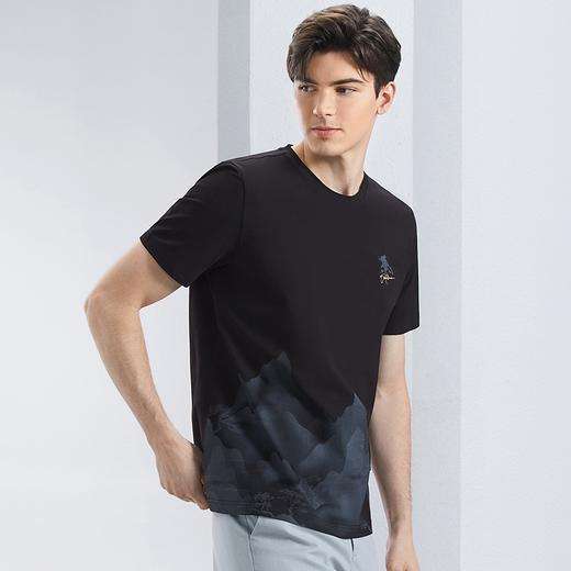 【凉感索罗纳】柒牌圆领短袖T恤男夏季新款国潮山水画印花体恤衫126T72110 商品图1