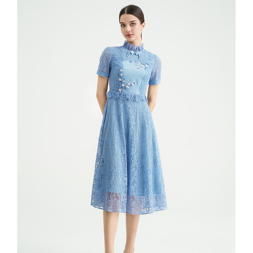 司歌蕾丝刺绣短袖国风显瘦连衣裙A892001X 商品图2