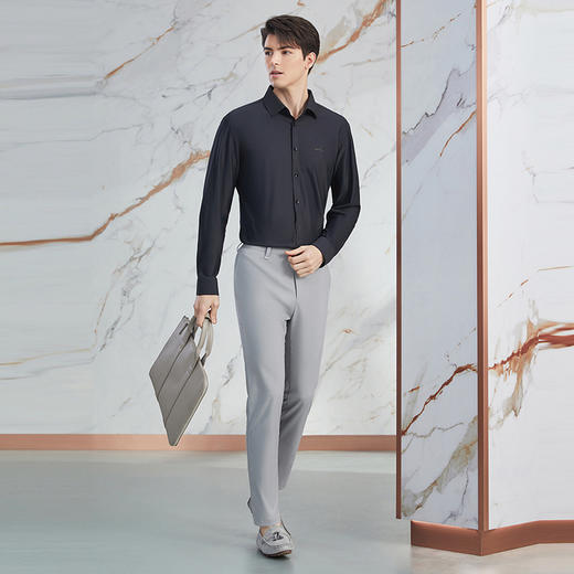 【高端系列】柒牌方领长袖衬衫男2024春秋季商务休闲男士弹力衬衣	126A71260 商品图3