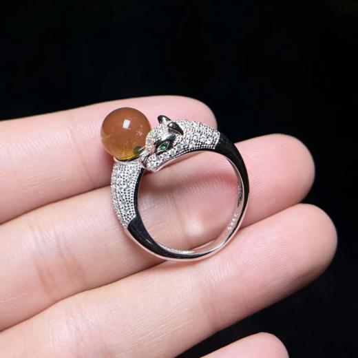 玉美人菲菲HZ*S925蓝珀戒指圆珠约9mm可调节 商品图0