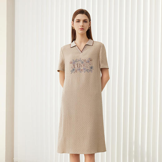 【刺绣印花真丝裙】24年春夏新品100%桑蚕丝印花中长款连衣裙 商品图0