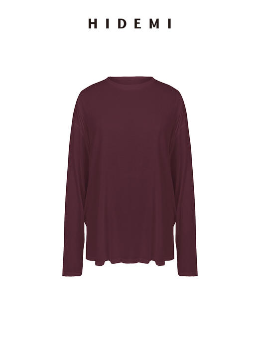 HIDEMI凉感超薄清透皮肤衣系列圆领oversize宽松慵懒长袖面膜T恤 朱红色/豆沙灰绿/烟草灰/深藏青/自然白 商品图14