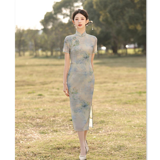 复古国风长款短袖旗袍，素雅日常旗袍裙GX-179107 商品图3