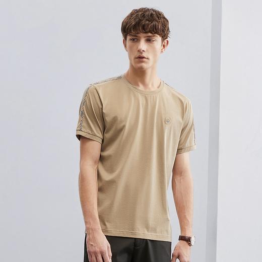 柒牌短袖t恤男夏季新款时尚休闲中青年男士格纹织带圆领上衣124T73010 商品图1