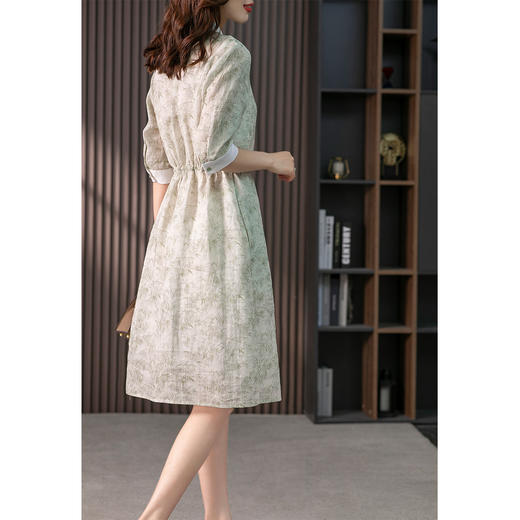 85749原形碎花连衣裙女中长款苎麻裙子2024春夏季新款韩版收腰茶歇裙 商品图4