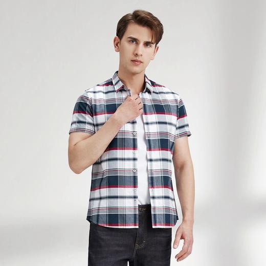 【特价】柒牌牛津纺短袖衬衫男士纯棉翻领潮流帅气休闲格子衬衣122A70990 商品图1