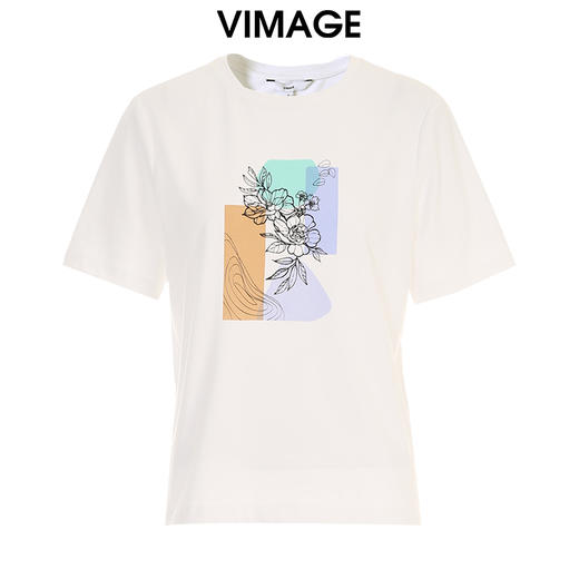 VIMAGE纬漫纪舒适纯棉百搭正肩直筒显瘦印花T恤上衣夏季新款VB2402304 商品图5