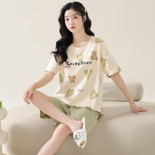 睡衣女带胸垫夏季纯棉薄款短袖短裤家居服夏天防凸点空调房套装 商品图1