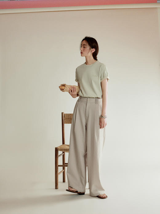 Even Vintage|进口面料 经典基础款微微褶皱肌理直筒休闲裤女高腰 商品图2