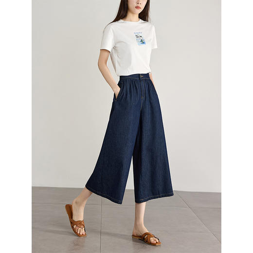 【专属特价】熙世界垂感牛仔裙裤阔腿裤2025夏季新款复古港风休闲八分宽松裤 商品图4