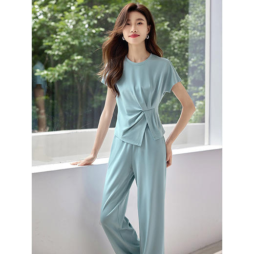 【专属特价】熙世界休闲套装新款夏装搭配一整套不规则别致上衣阔腿裤两件套 商品图1