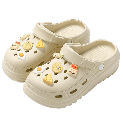 【买1送1到手2双！】cr*ss同厂！专为孕妇设计！夏季凉鞋洞洞鞋 卡拉芝士鞋！女款夏季外穿2024新款防滑厚底凉鞋沙滩鞋包头拖鞋女士-LC14KL01 商品图1