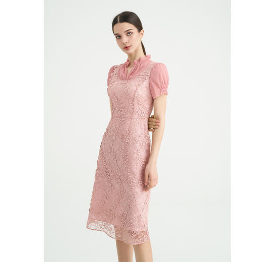 司歌显瘦蕾丝短袖收腰显瘦连衣裙A891443M 商品图3