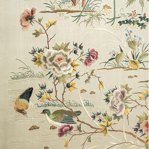 【已售】独角鹿西洋古董19世纪末中国出品「屏开富贵」传统吉祥花鸟主题粤绣挂屏 商品图2