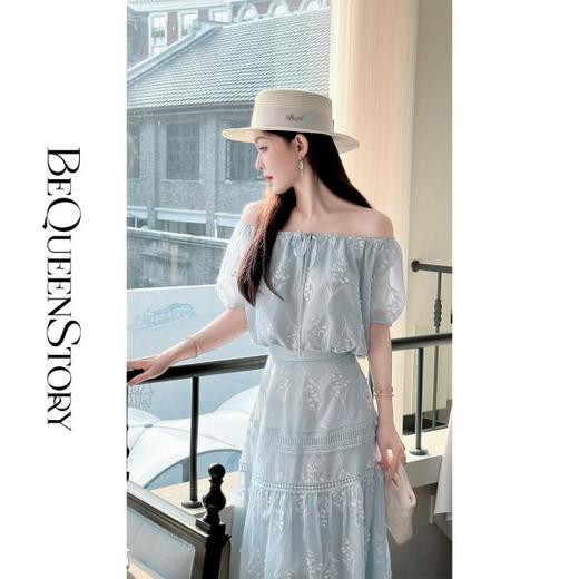 【孤品样衣，不退不换】 【尼罗河仙境】重工刺绣一字肩上衣&大摆半裙套装 商品图3