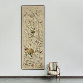 【已售】独角鹿西洋古董19世纪末中国出品「屏开富贵」传统吉祥花鸟主题粤绣挂屏