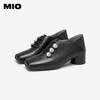 MIO米奥秋季方头牛皮革粗跟牛津鞋复古扣饰通勤深口单鞋女M244541810 商品缩略图2