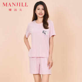 【M码】【商场同款】熳洁儿 莫棉女士家居服短袖短裤套装水墨画简约时尚睡衣24283218