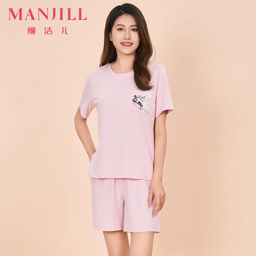 【M码】【商场同款】熳洁儿 莫棉女士家居服短袖短裤套装水墨画简约时尚睡衣24283218 商品图0