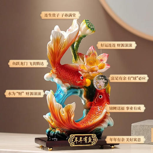 新中式年年有余摆件客厅玄关办公室锦鲤鱼招财装饰品乔迁新居礼品 荷塘月色双鱼戏珠 商品图3