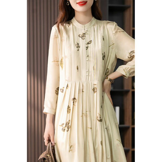 89267原形气质印花长袖连衣裙女显瘦茶歇裙2023夏季新款法式衬衫长裙子 商品图3