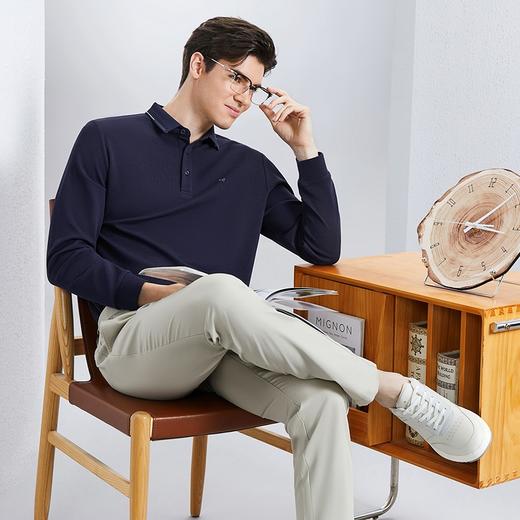 【不变形领】【含桑蚕丝】柒牌长袖polo衫男春季新款商务休闲中青年翻领T恤衫	126T73050 商品图3