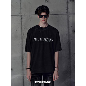 TIWILLTANG启世录“凌域线迹”印花绗线水洗字母T恤圆领短袖男
