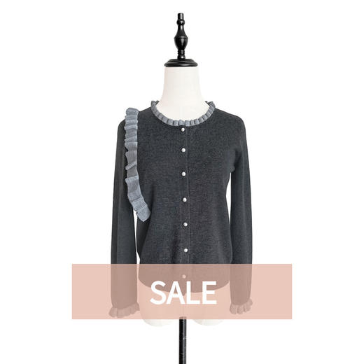 TYNVIE 细木耳边装饰羊绒混纺开衫 - 灰色 / 粉色 / 卡其色 商品图0