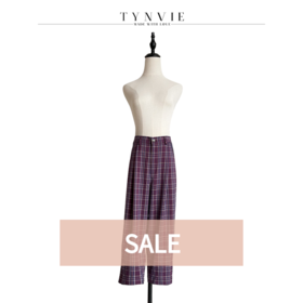 TYNVIE插袋9分萝卜裤-紫格纹