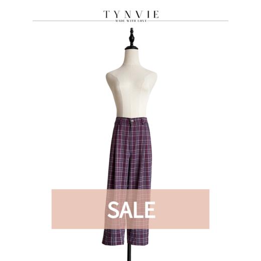 TYNVIE插袋9分萝卜裤-紫格纹 商品图0