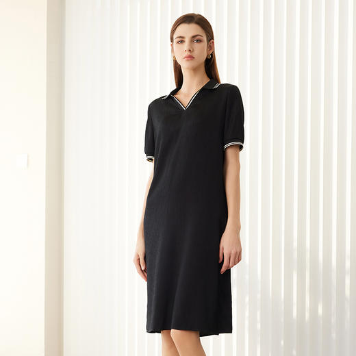 【V领中长款真丝裙】24年春夏新品桑蚕丝连衣裙时尚条纹撞色直筒裙子 商品图3